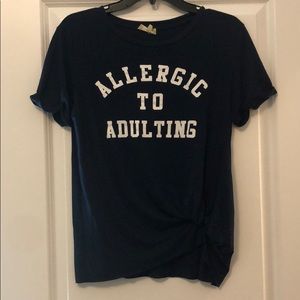 Navy “allergic to adulting knot Tee